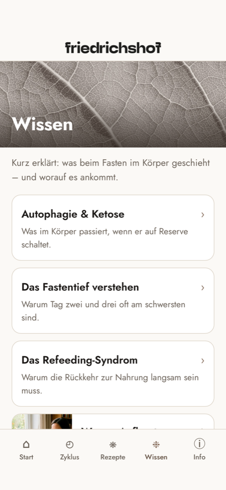 Fastenbegleiter-App: Wissensartikel rund ums Fasten